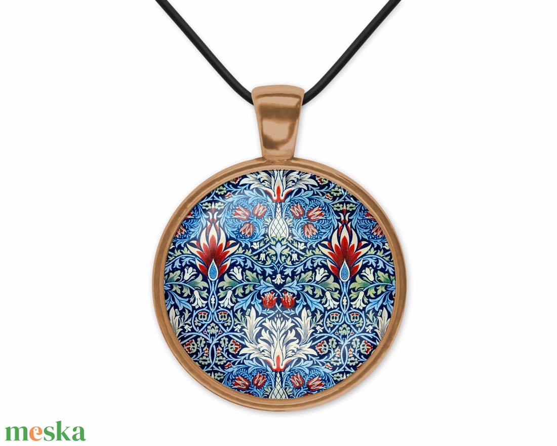 Kék-piros üveglencsés medál William Morris-mintával - ékszer - nyaklánc - medálos nyaklánc - Meska.hu Kék-piros üveglencsés medál William Morris-mintával - ékszer - nyaklánc - medálos nyaklánc - Meska.hu
