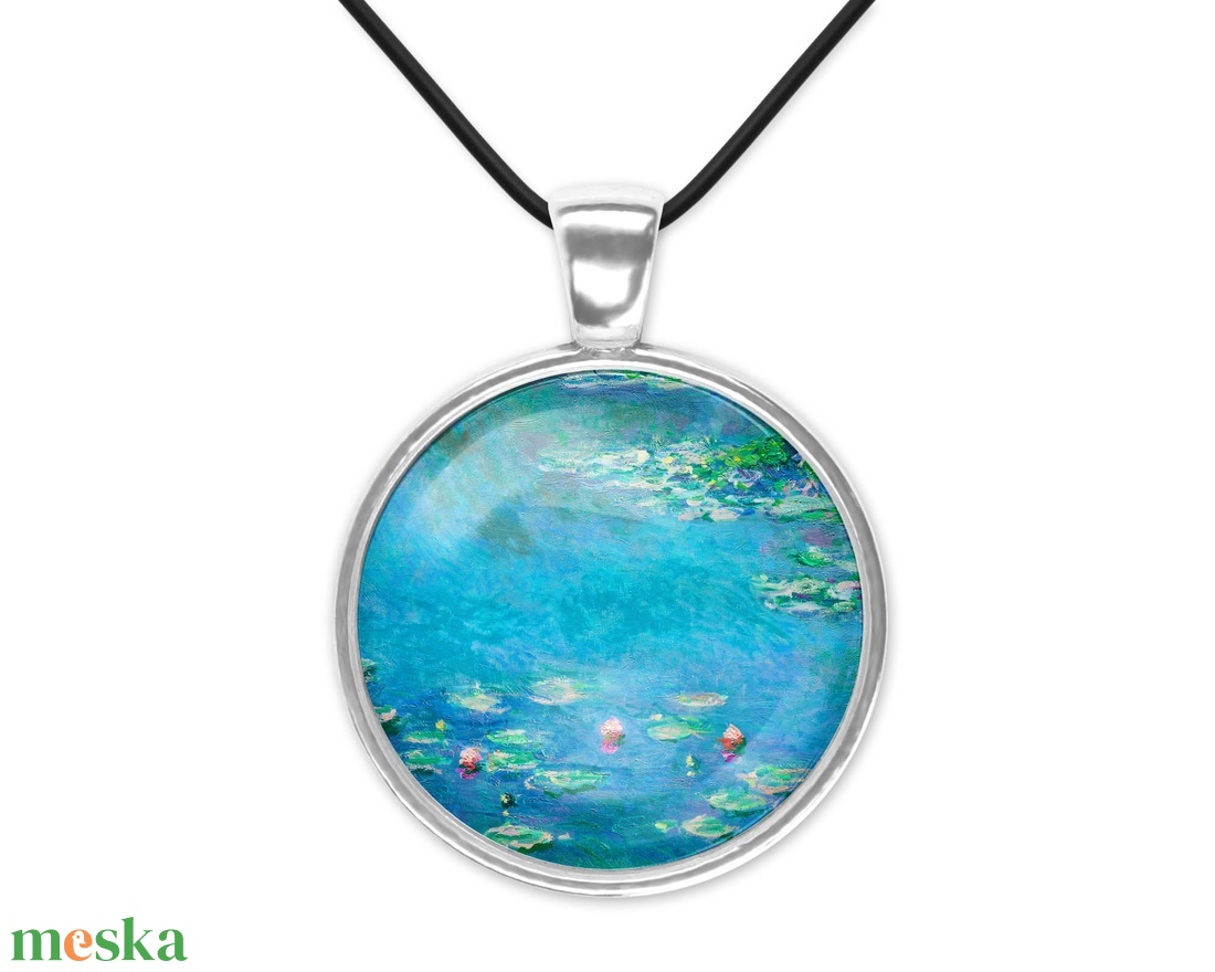 Kék üveglencsés medál vízililiomos Monet-festménnyel - ékszer - nyaklánc - medál - Meska.hu Kék üveglencsés medál vízililiomos Monet-festménnyel - ékszer - nyaklánc - medál - Meska.hu