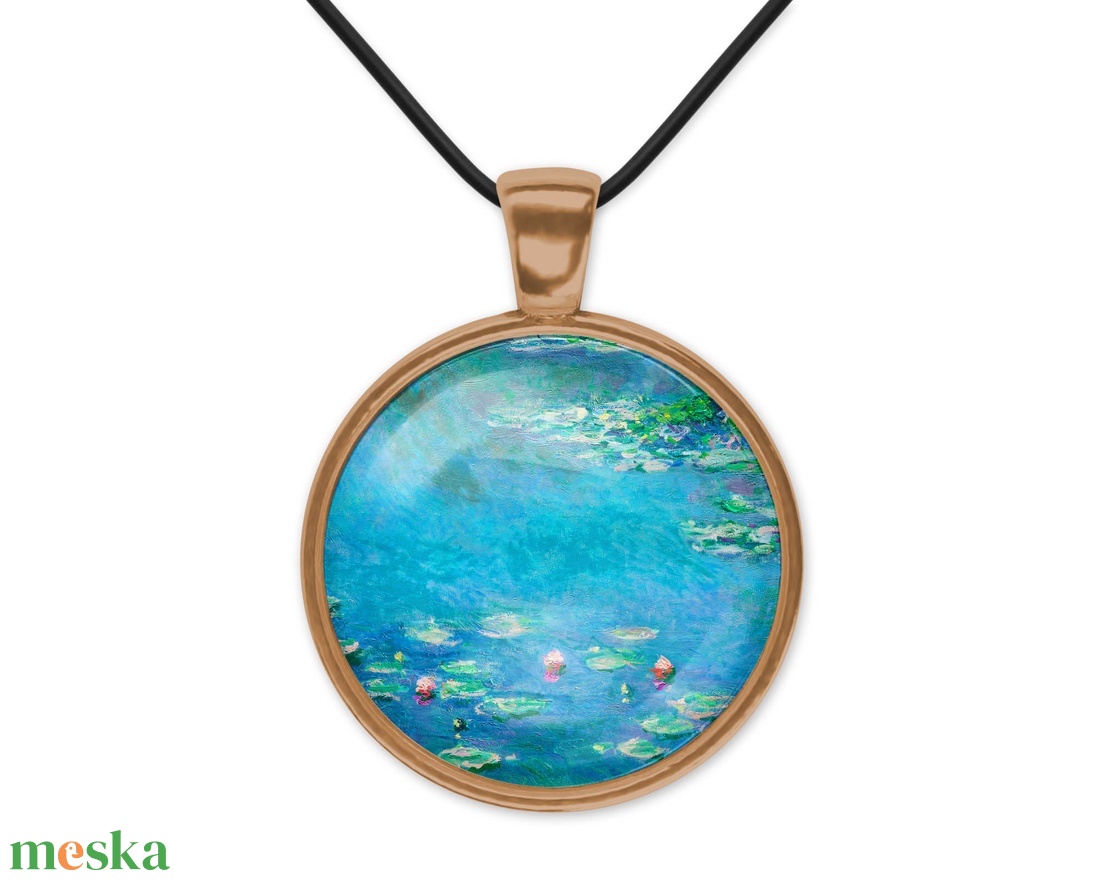 Kék üveglencsés medál vízililiomos Monet-festménnyel - ékszer - nyaklánc - medál - Meska.hu Kék üveglencsés medál vízililiomos Monet-festménnyel - ékszer - nyaklánc - medál - Meska.hu