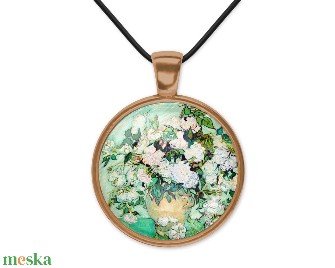 Zöld üveglencsés medál virágos Van Gogh-festménnyel - ékszer - nyaklánc - medálos nyaklánc - Meska.hu Zöld üveglencsés medál virágos Van Gogh-festménnyel - ékszer - nyaklánc - medálos nyaklánc - Meska.hu
