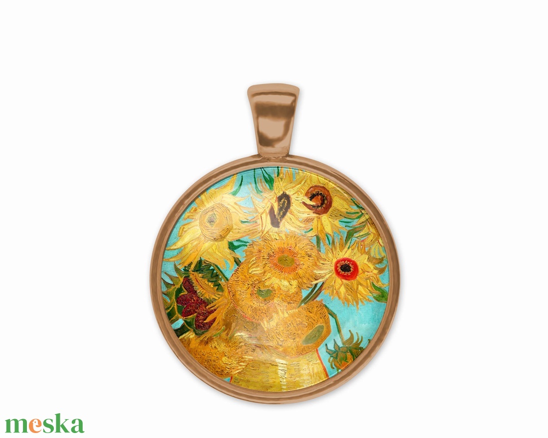 Sárga-türkiz medál Van Gogh napraforgóival - ékszer - nyaklánc - medál - Meska.hu Sárga-türkiz medál Van Gogh napraforgóival - ékszer - nyaklánc - medál - Meska.hu