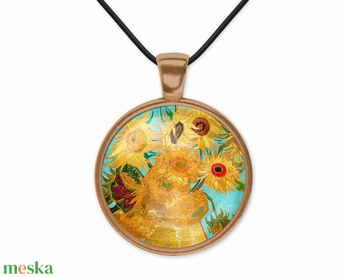 Sárga-türkiz medál Van Gogh napraforgóival - ékszer - nyaklánc - medál - Meska.hu Sárga-türkiz medál Van Gogh napraforgóival - ékszer - nyaklánc - medál - Meska.hu
