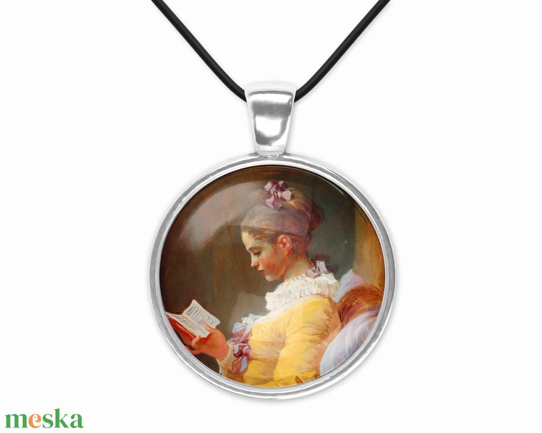 Üveglencsés medál olvasó lányt ábrázoló képpel - ékszer - nyaklánc - medál - Meska.hu
