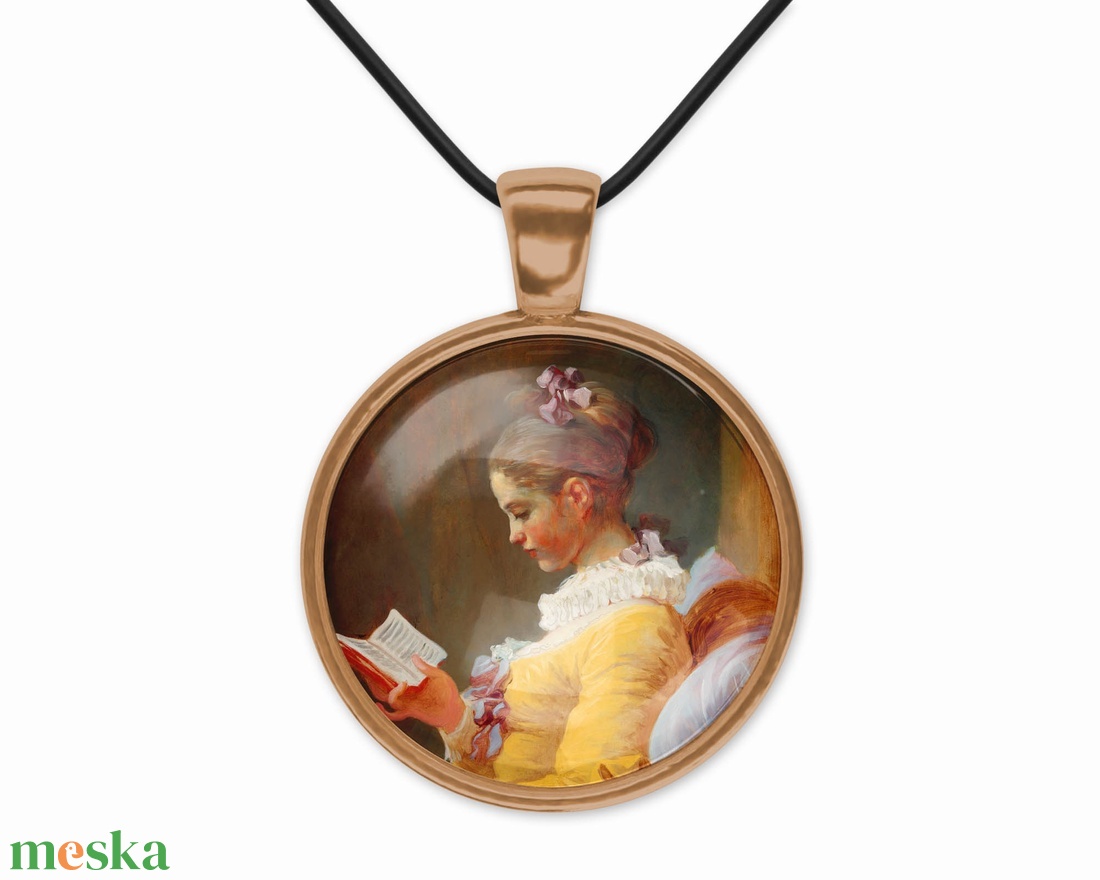 Üveglencsés medál olvasó lányt ábrázoló képpel - ékszer - nyaklánc - medál - Meska.hu