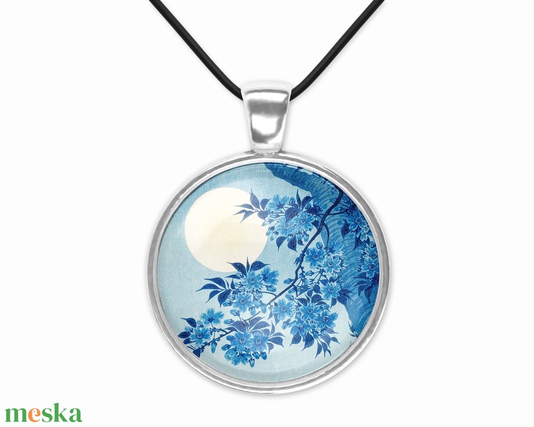 Kék üveglencsés medál teliholddal - ékszer - nyaklánc - medál - Meska.hu