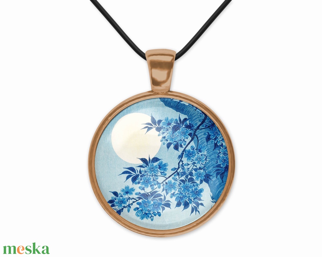 Kék üveglencsés medál teliholddal - ékszer - nyaklánc - medál - Meska.hu