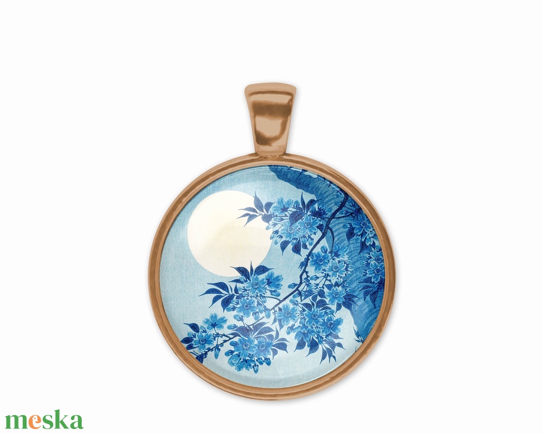 Kék üveglencsés medál teliholddal - ékszer - nyaklánc - medál - Meska.hu