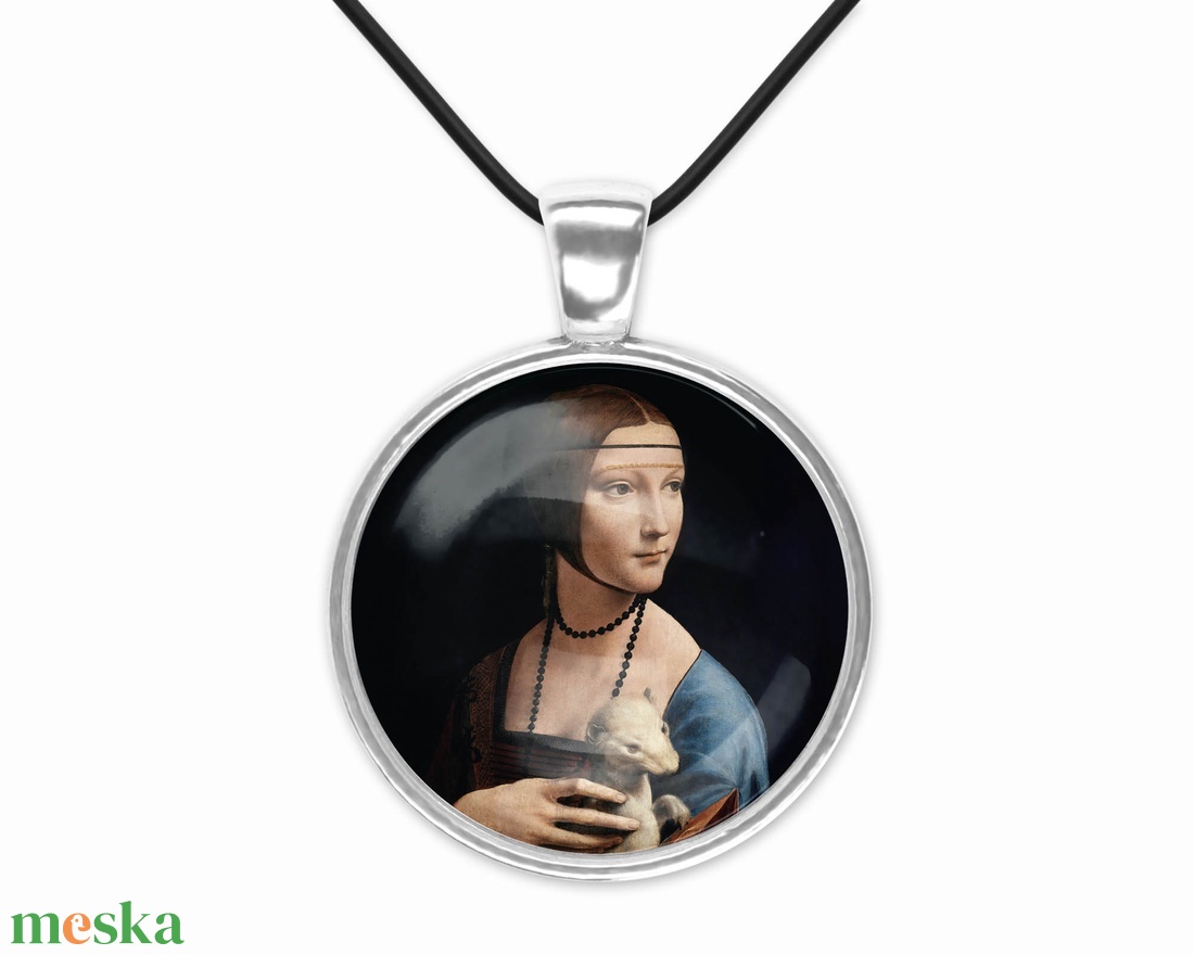 A hermelines hölgy, üveglencsés medál Leonardo-képpel - ékszer - nyaklánc - medálos nyaklánc - Meska.hu