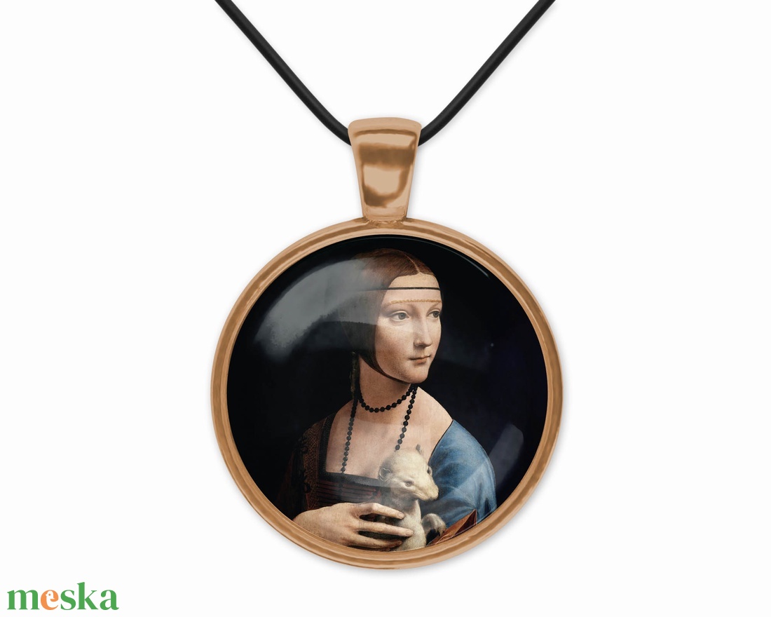 A hermelines hölgy, üveglencsés medál Leonardo-képpel - ékszer - nyaklánc - medálos nyaklánc - Meska.hu