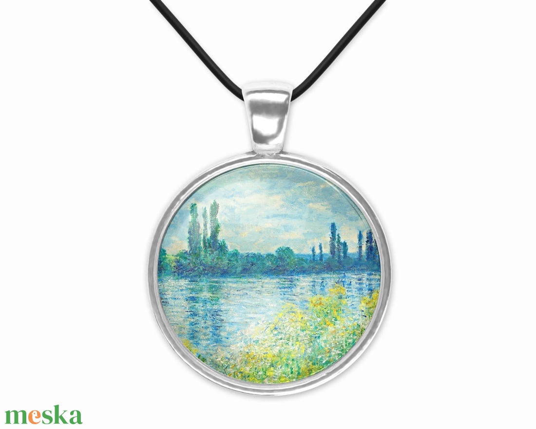 Kék-zöld üveglencsés medál Monet-tájképpel - ékszer - nyaklánc - medál - Meska.hu Kék-zöld üveglencsés medál Monet-tájképpel - ékszer - nyaklánc - medál - Meska.hu