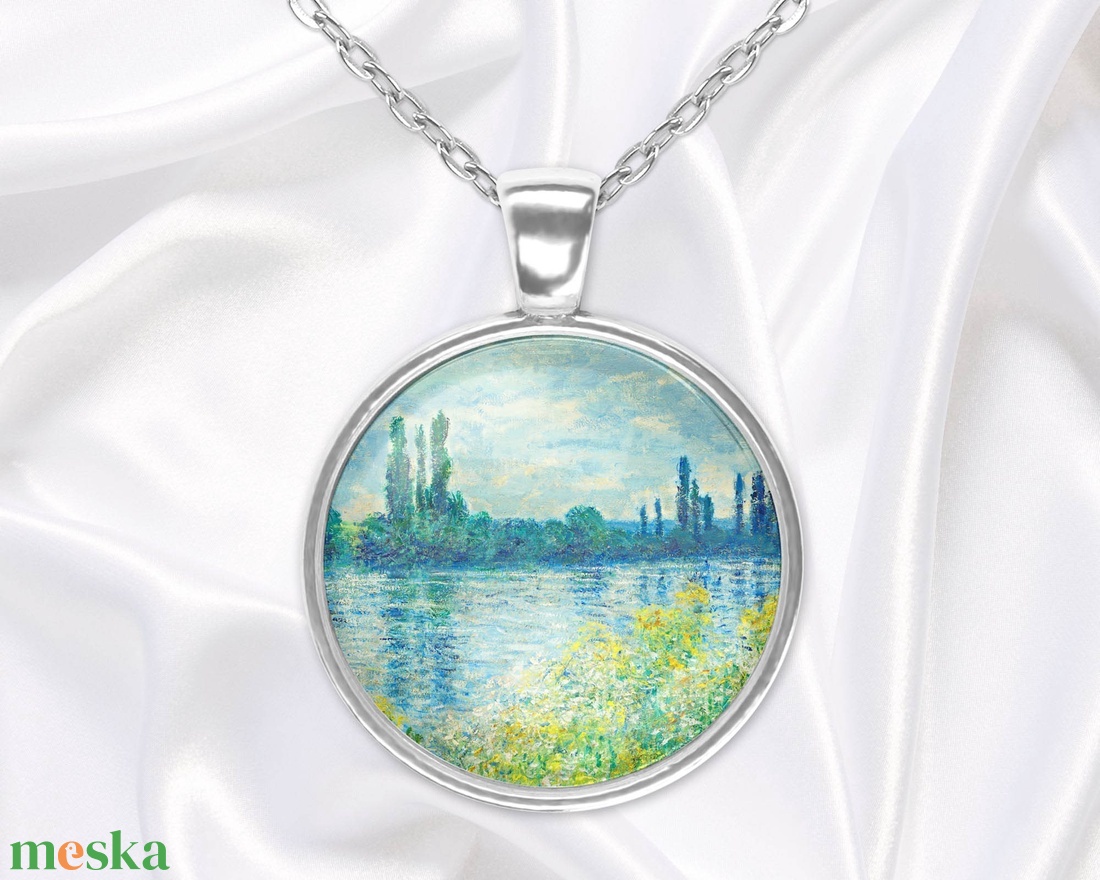 Kék-zöld üveglencsés medál Monet-tájképpel - ékszer - nyaklánc - medál - Meska.hu Kék-zöld üveglencsés medál Monet-tájképpel - ékszer - nyaklánc - medál - Meska.hu
