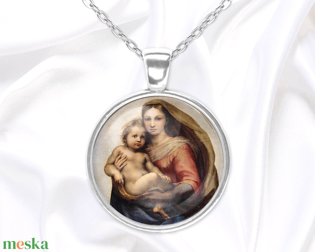 Madonna gyermekével medál, üveglencsés medál Raffaello festményével, anyák napi ajándék - ékszer - nyaklánc - medál - Meska.hu Madonna gyermekével medál, üveglencsés medál Raffaello festményével, anyák napi ajándék - ékszer - nyaklánc - medál - Meska.hu