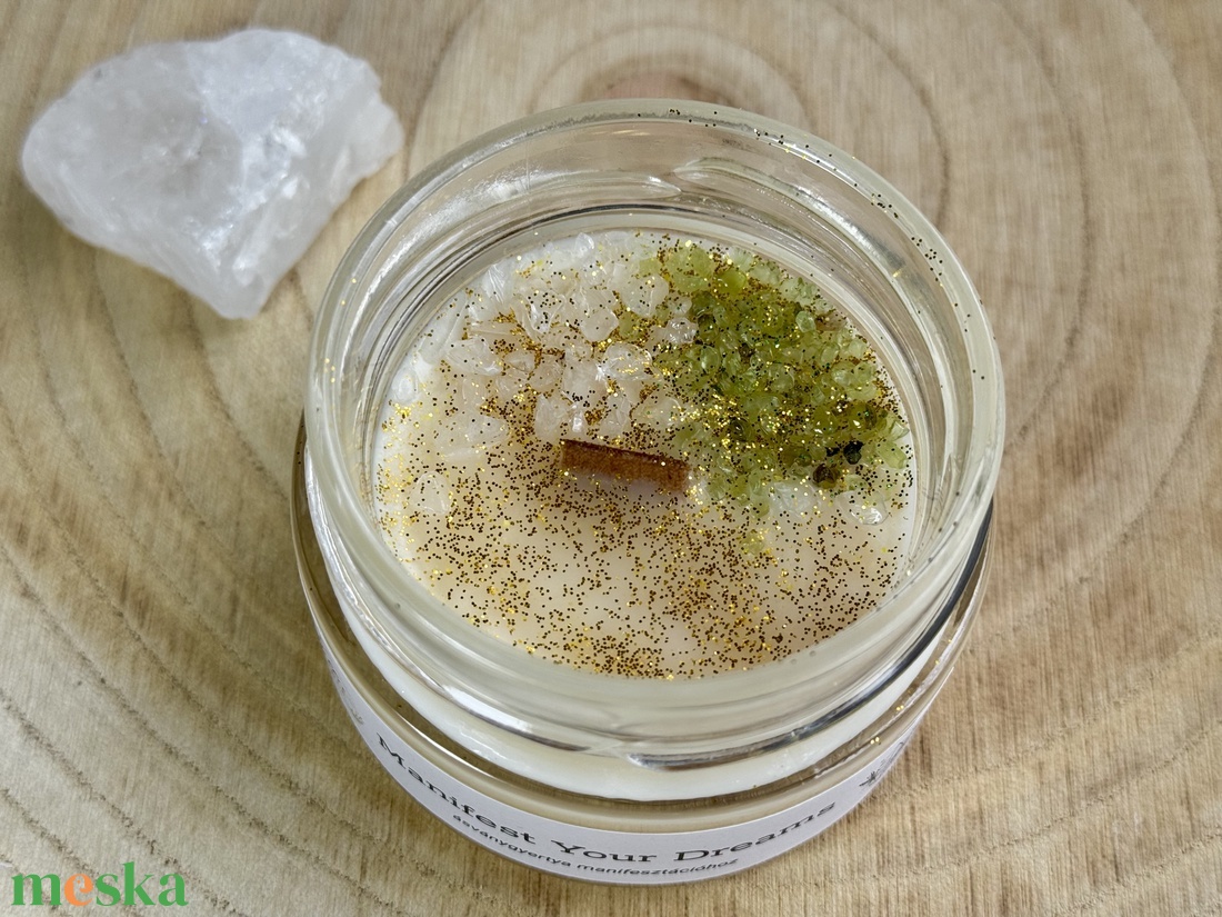 Manifest Your Dreams ásványgyertya - otthon & életmód - gyertya, illat, aroma - gyertya - Meska.hu