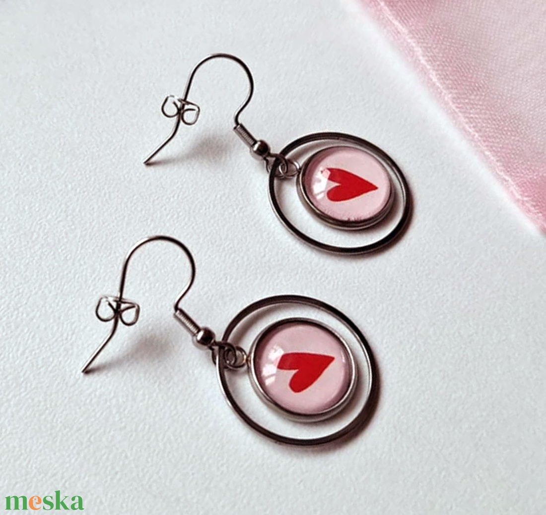 Szíves lógós  fülbevaló - ékszer - fülbevaló - lógó fülbevaló - Meska.hu