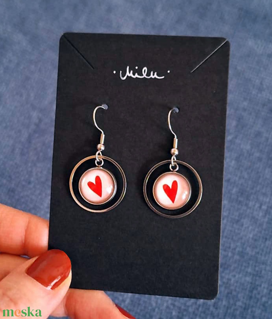 Szíves lógós  fülbevaló - ékszer - fülbevaló - lógó fülbevaló - Meska.hu