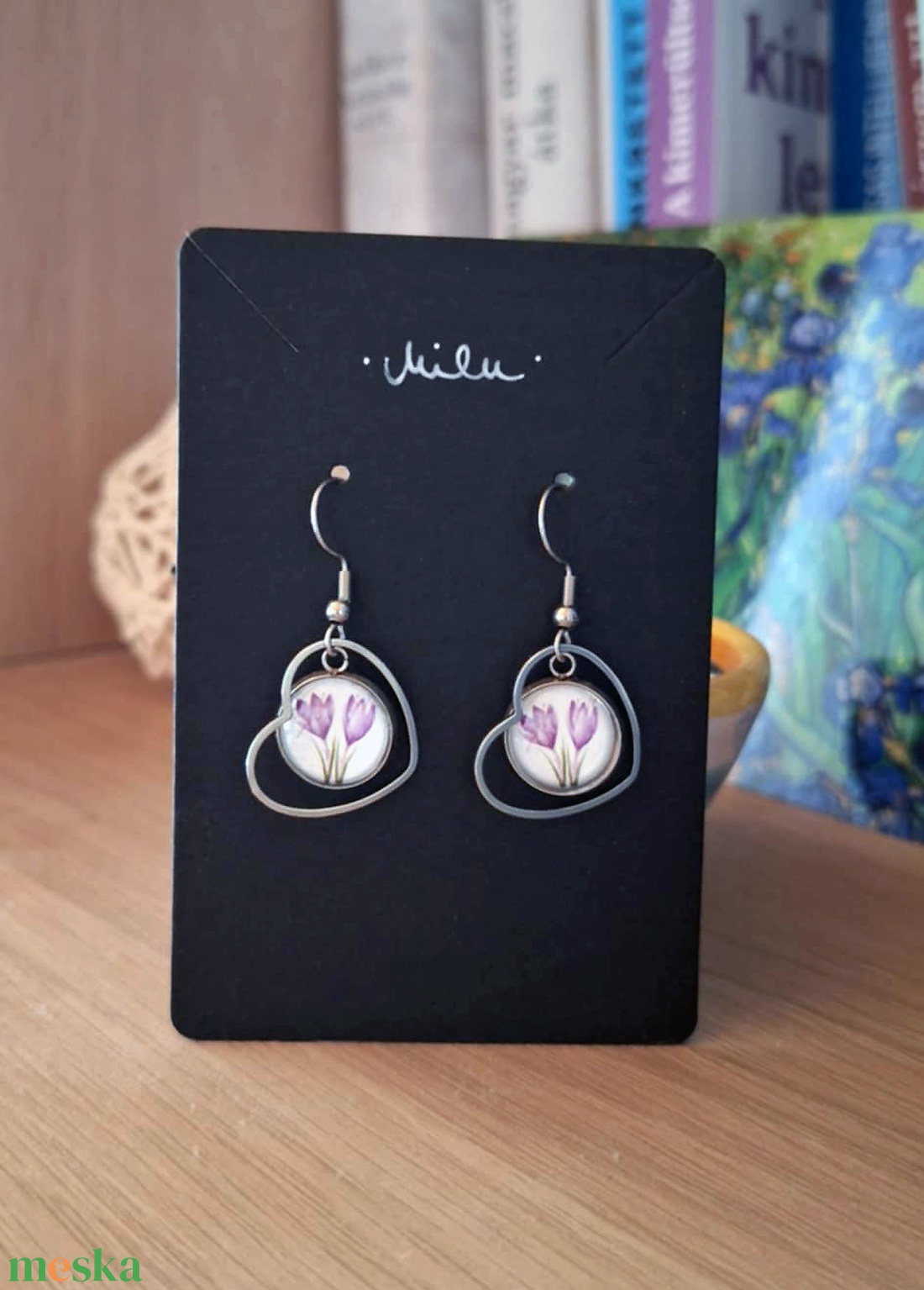 Sáfrányos szíves lógós  fülbevaló - ékszer - fülbevaló - lógó fülbevaló - Meska.hu