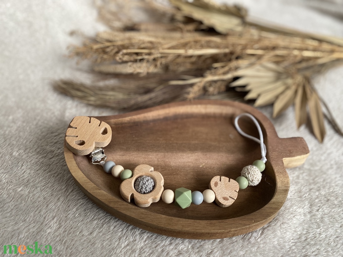 Cumilánc - zöld-szürke - baba - mama - baba játékok - cumilánc - Meska.hu