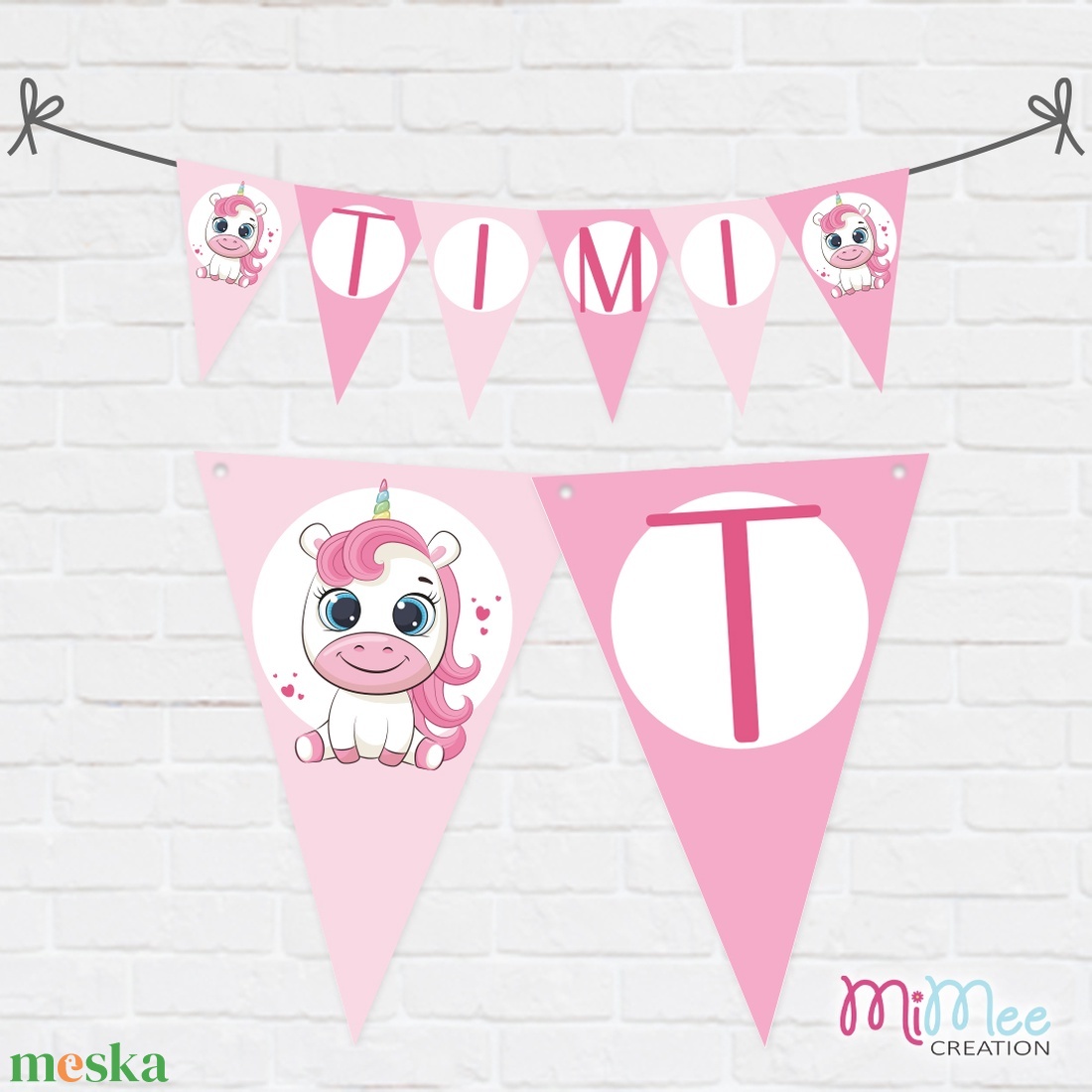 Rózsaszín, állatos zászlófüzér, betű girland, név füzér dekoráció - otthon & lakás - dekoráció - fali és függő dekoráció - betű & név - Meska.hu