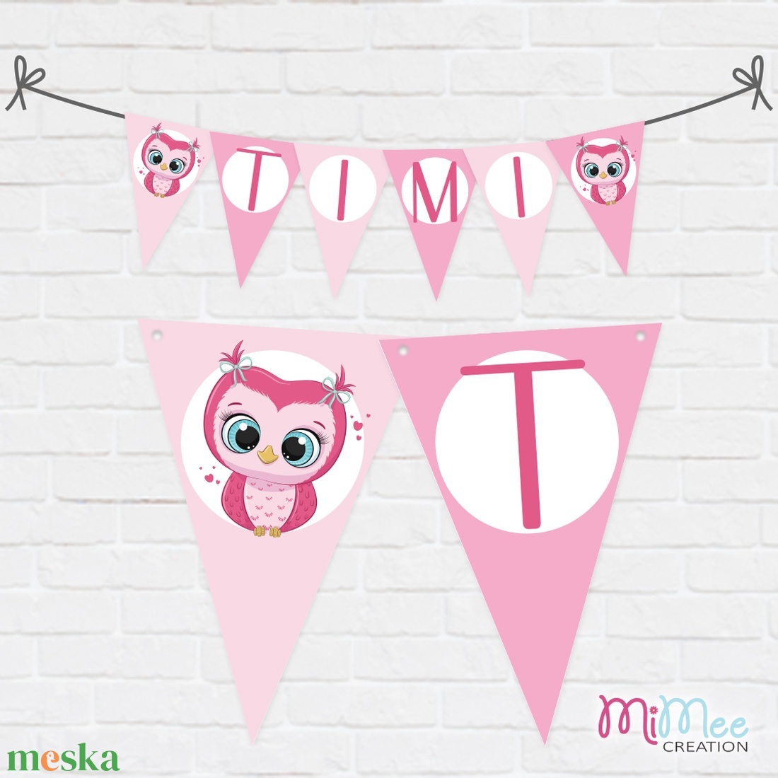 Rózsaszín, állatos zászlófüzér, betű girland, név füzér dekoráció - otthon & lakás - dekoráció - fali és függő dekoráció - betű & név - Meska.hu