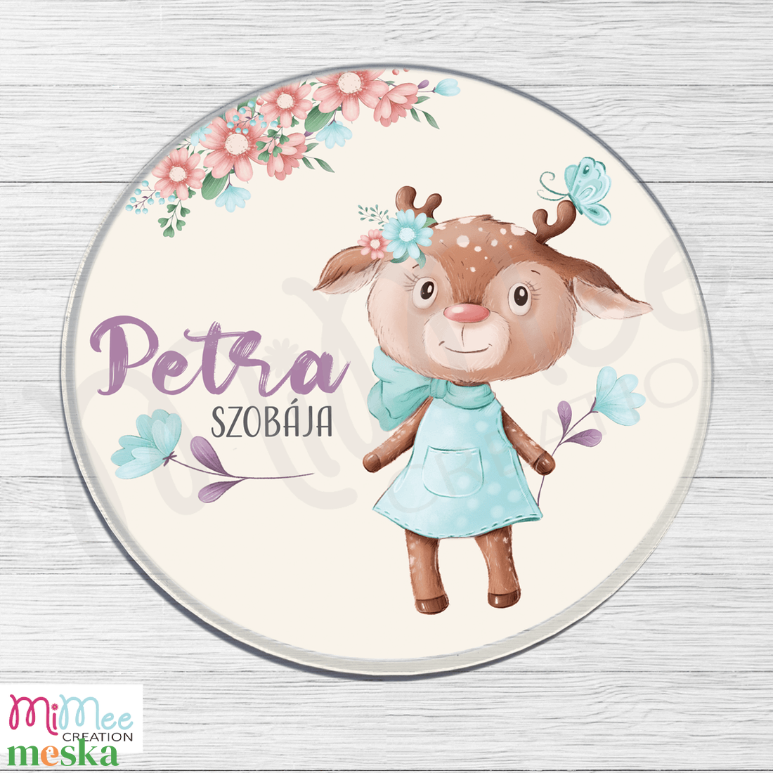 Őzike kislányos gyerekszoba ajtó dísz, névtábla - baba - mama - babaszoba-dekoráció - gyerek névtábla - Meska.hu