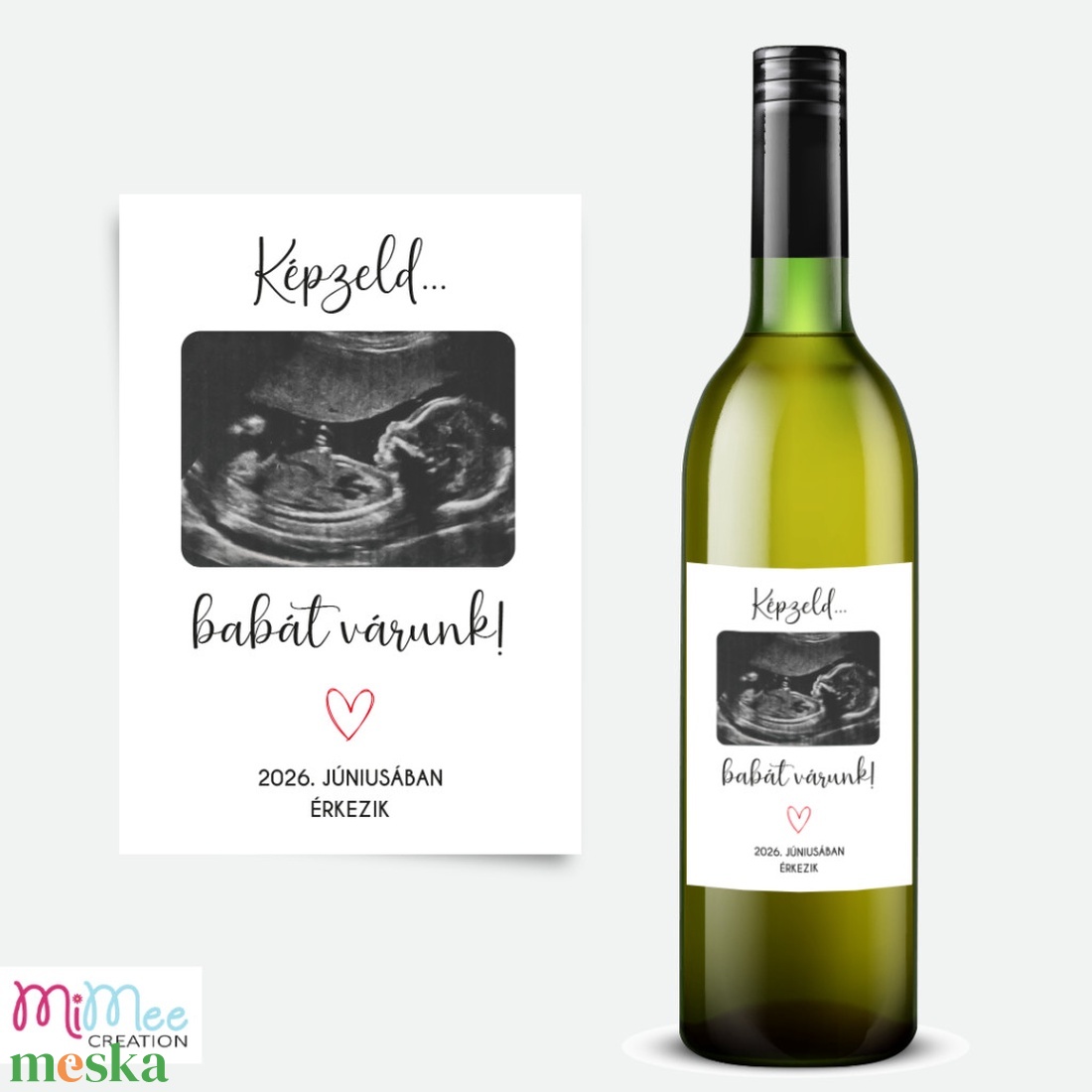 Baba bejelentő boros címke, bababejelentő üveg matrica ultrahang fotóval, személyre szabható szöveggel - otthon & életmód - papír, írószer - matrica, matrica csomag - Meska.hu