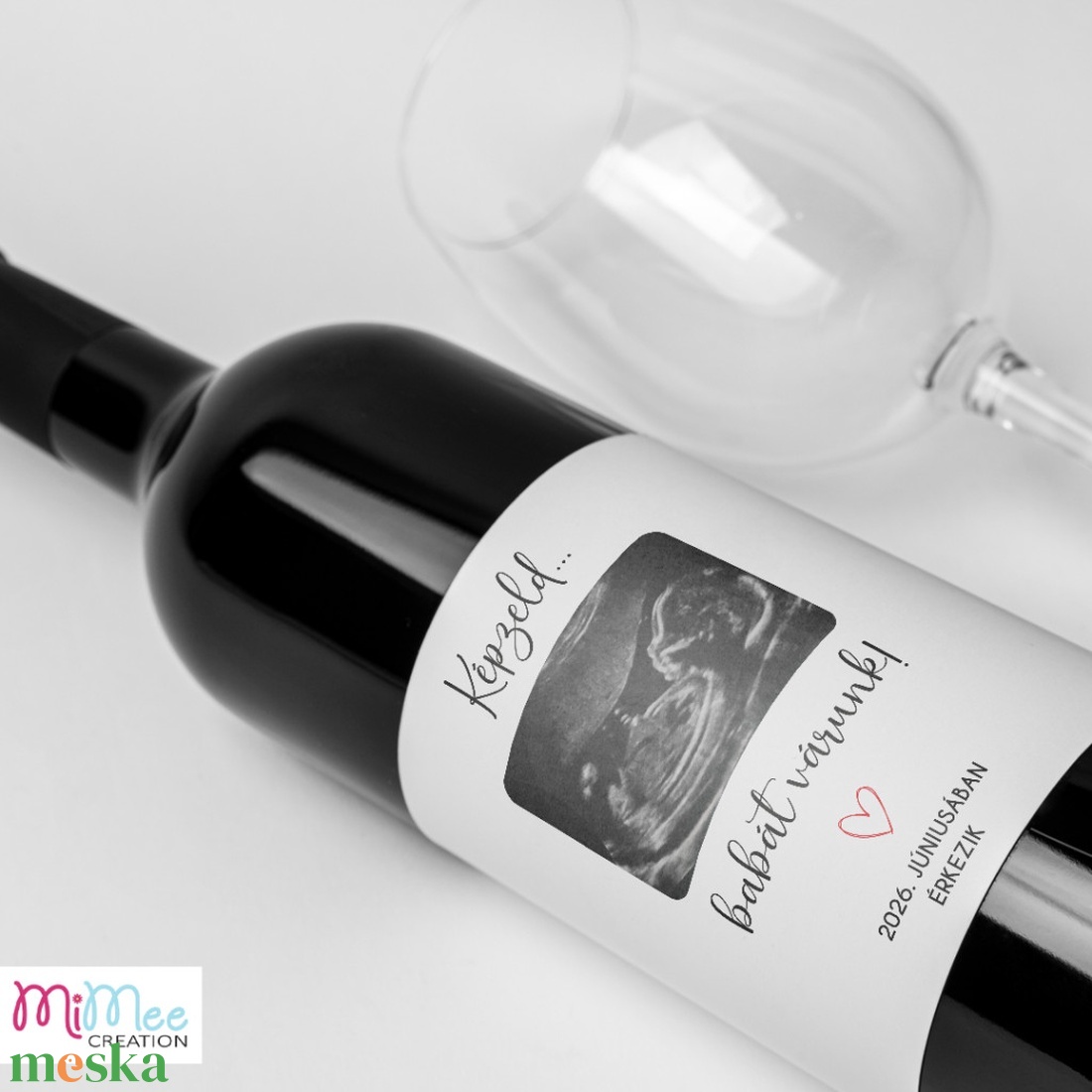 Baba bejelentő boros címke, bababejelentő üveg matrica ultrahang fotóval, személyre szabható szöveggel - otthon & életmód - papír, írószer - matrica, matrica csomag - Meska.hu