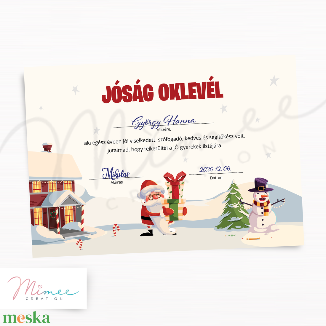 Jóság oklevél a Mikulástól - hóember grafikával - karácsony - mikulás - mikulás ajándékok - Meska.hu