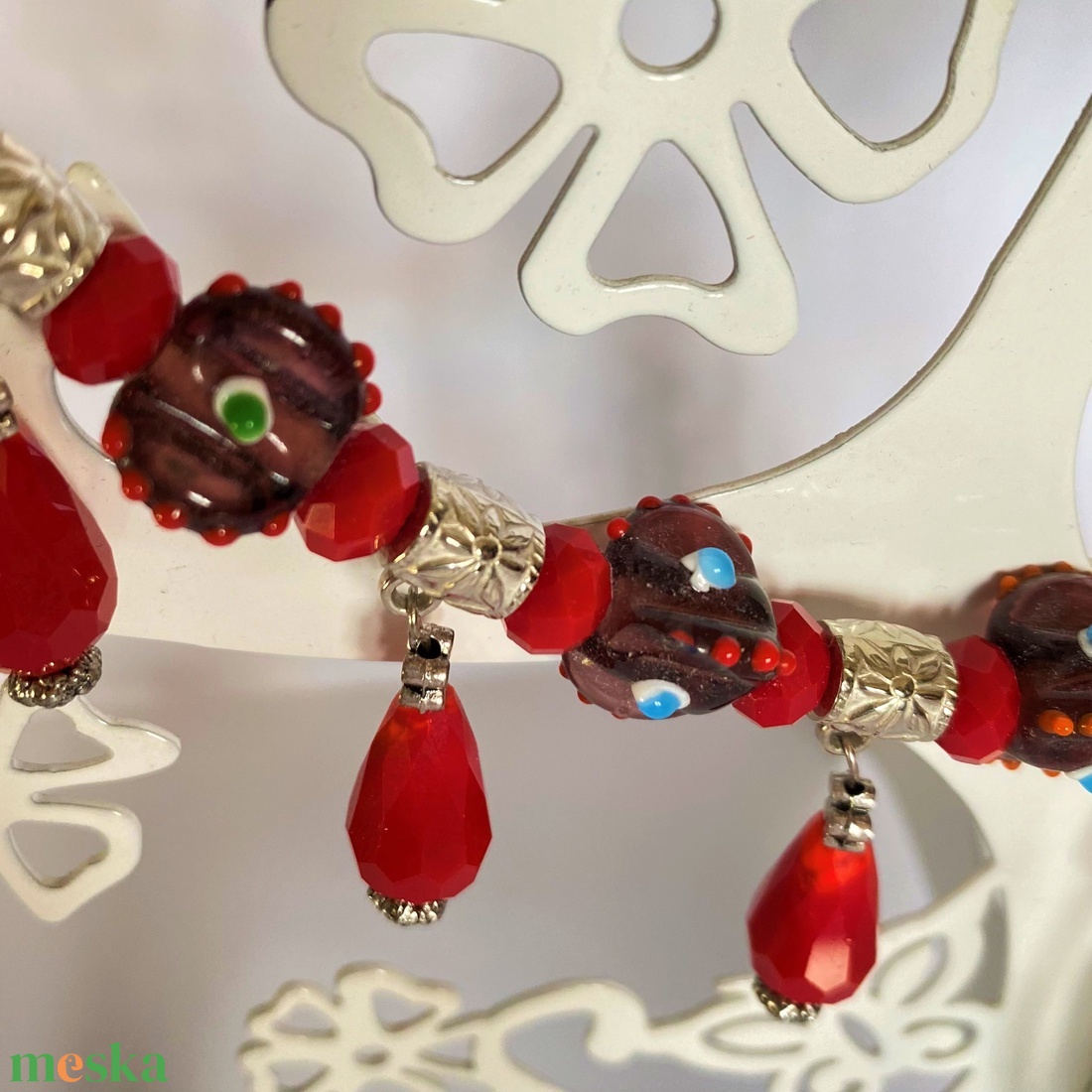 Barnapiros üveggyöngyös nyakék - ékszer - nyaklánc - gyöngyös nyaklánc - Meska.hu