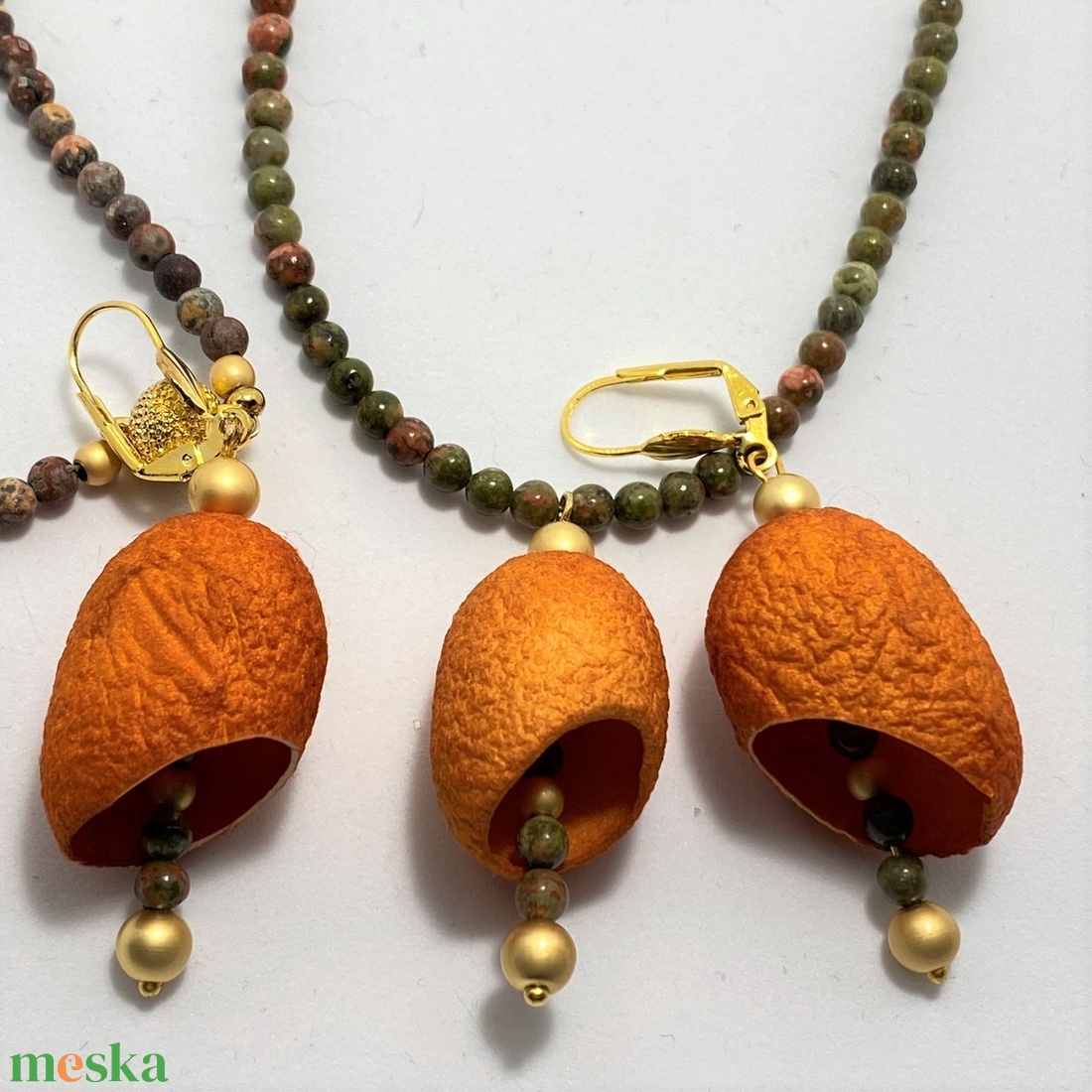 Narancs selyemhernyógubó ékszerszett unakittal - ékszer - ékszerszett - Meska.hu