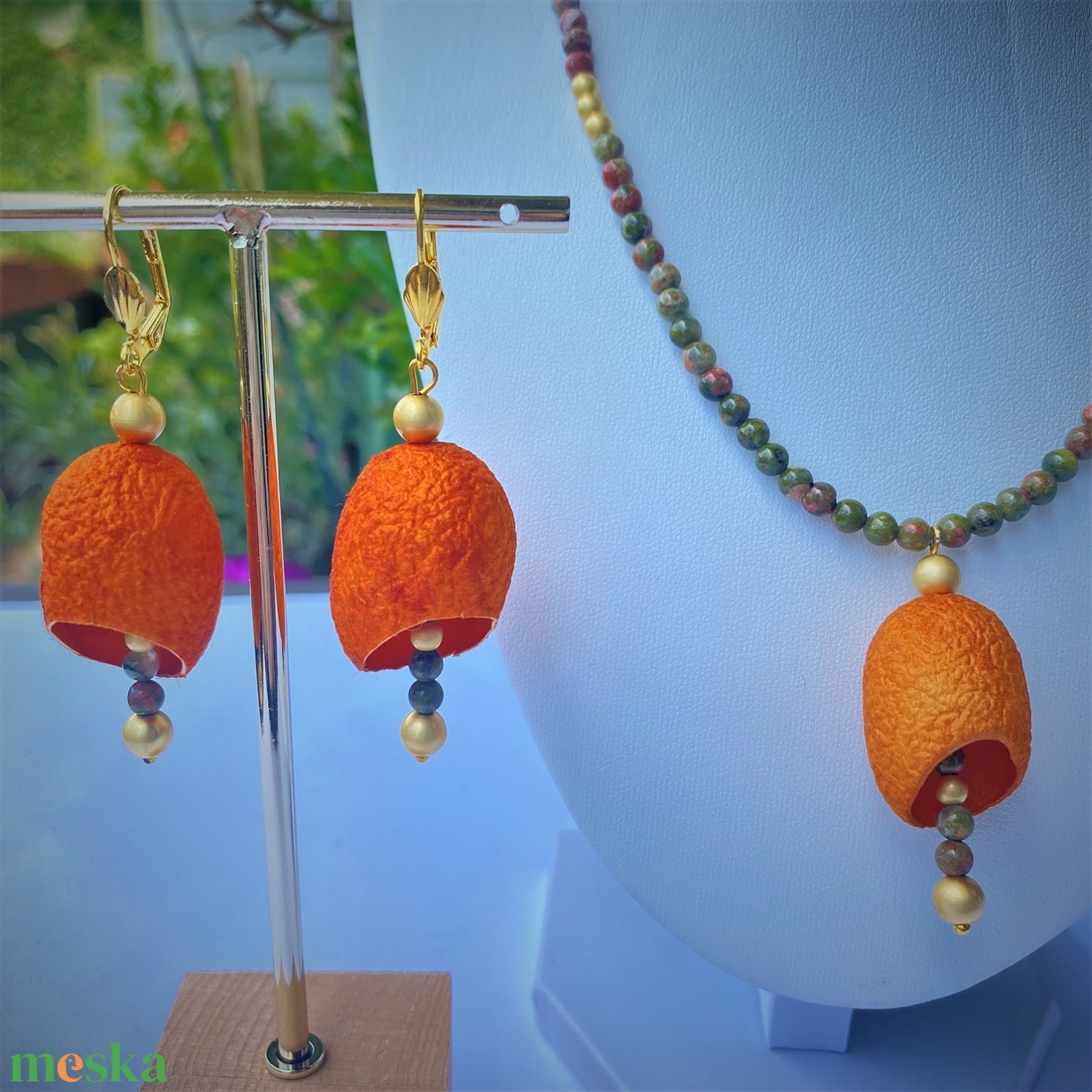 Narancs selyemhernyógubó ékszerszett unakittal - ékszer - ékszerszett - Meska.hu