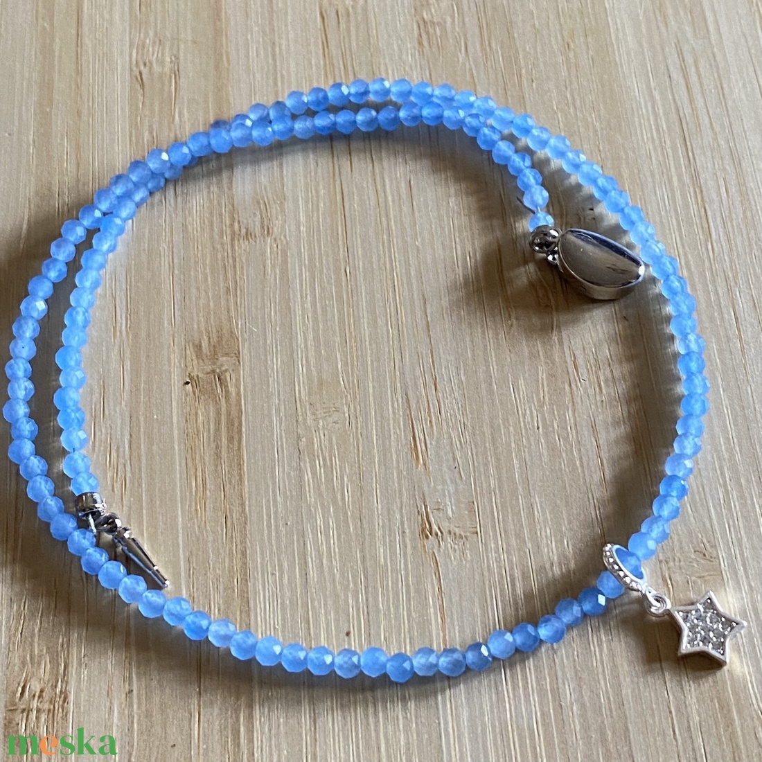 Kék jáde nyakék ezüst csillaggal - ékszer - nyaklánc - medálos nyaklánc - Meska.hu