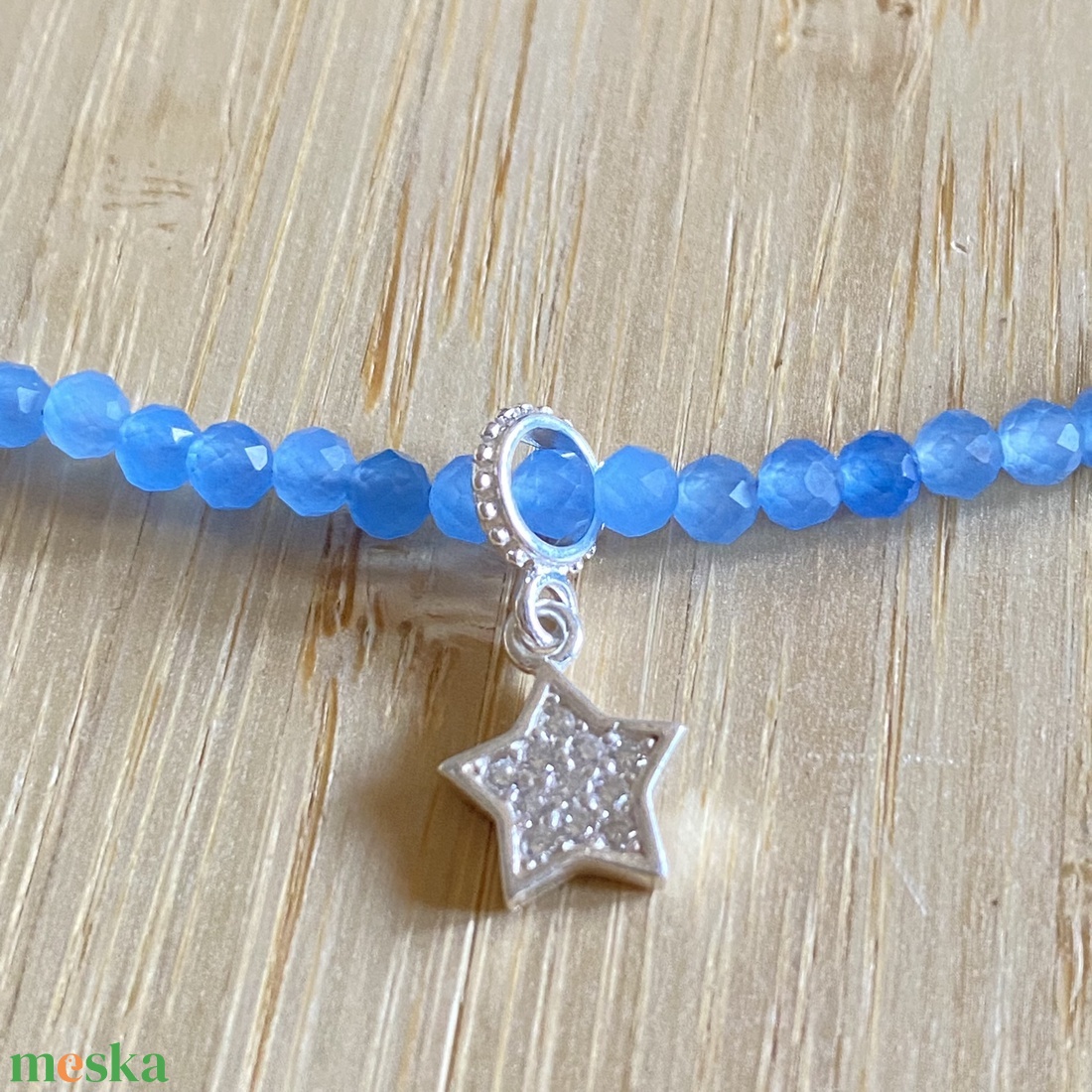 Kék jáde nyakék ezüst csillaggal - ékszer - nyaklánc - medálos nyaklánc - Meska.hu