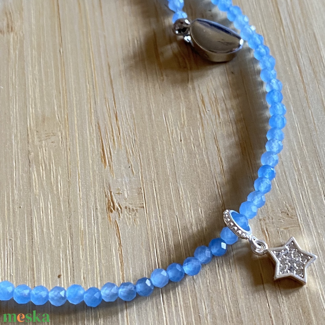 Kék jáde nyakék ezüst csillaggal - ékszer - nyaklánc - medálos nyaklánc - Meska.hu
