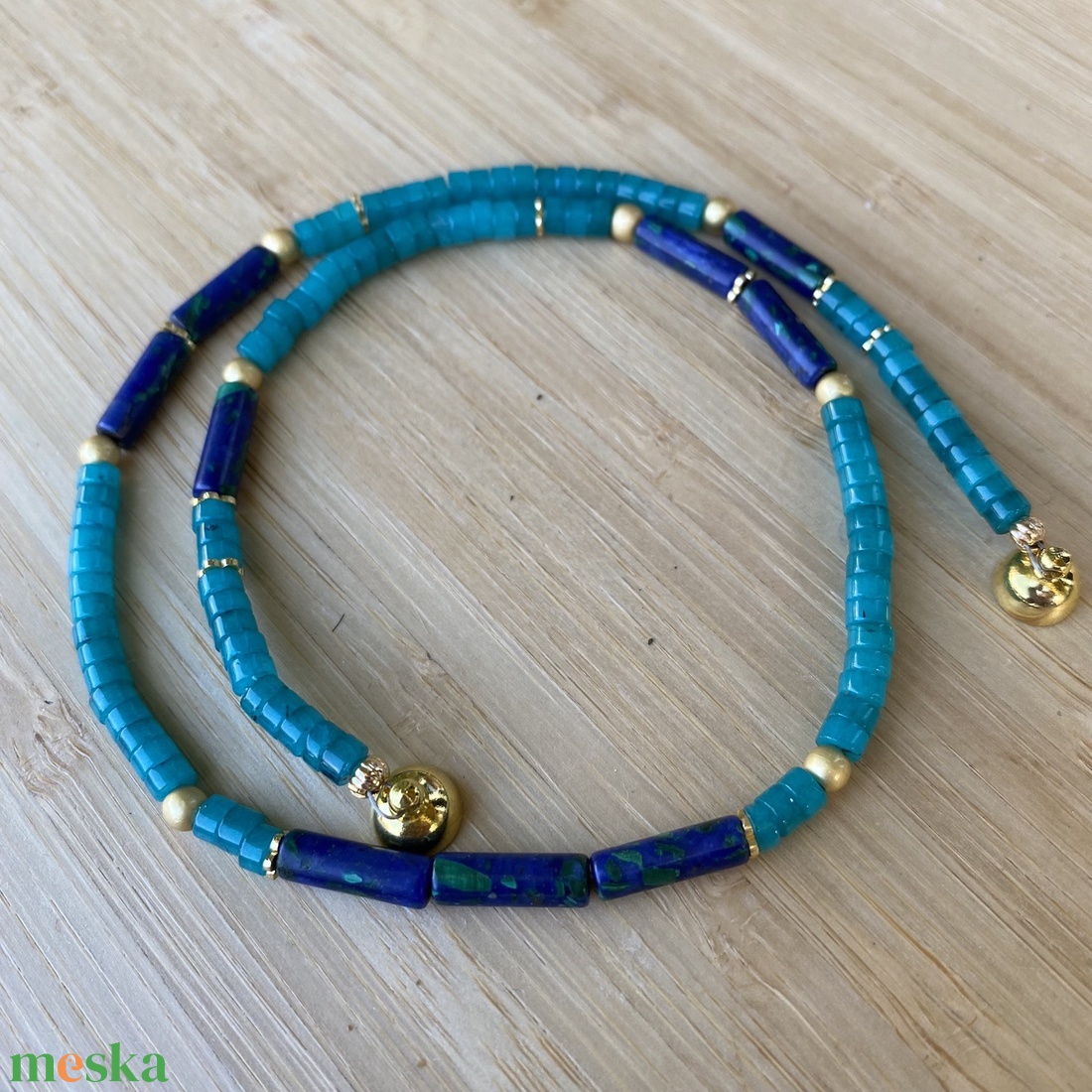 Amazonit és lapis lazuli heishi gyöngyökből fűzött nyakék - ékszer - nyaklánc - medál nélküli nyaklánc - Meska.hu Amazonit és lapis lazuli heishi gyöngyökből fűzött nyakék - ékszer - nyaklánc - medál nélküli nyaklánc - Meska.hu