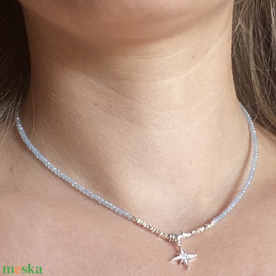 Kék kalcedon nyakék ezüst csillag medállal - ékszer - nyaklánc - medál nélküli nyaklánc - Meska.hu Kék kalcedon nyakék ezüst csillag medállal - ékszer - nyaklánc - medál nélküli nyaklánc - Meska.hu