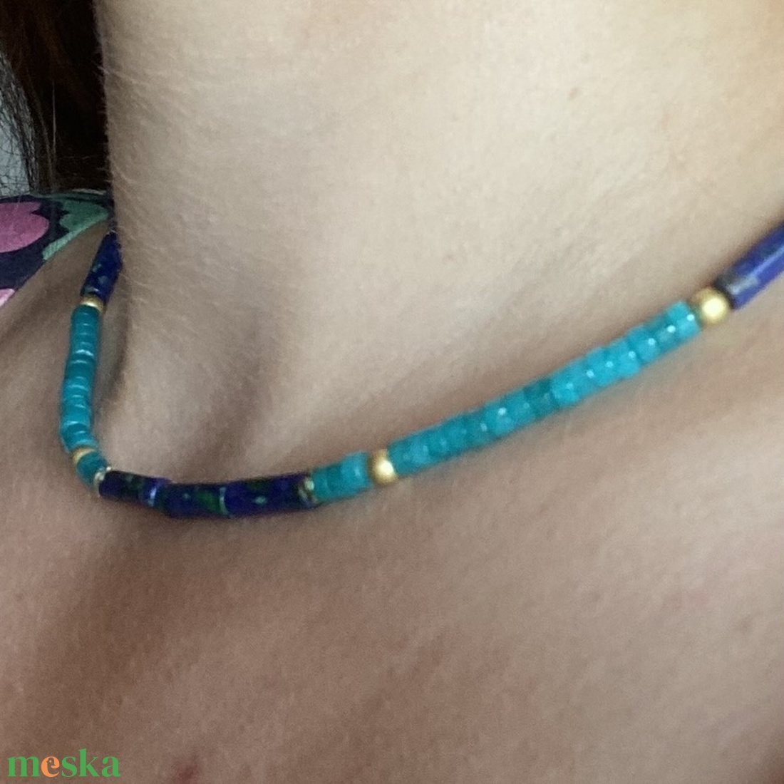 Amazonit és lapis lazuli heishi gyöngyökből fűzött nyakék - ékszer - nyaklánc - medál nélküli nyaklánc - Meska.hu Amazonit és lapis lazuli heishi gyöngyökből fűzött nyakék - ékszer - nyaklánc - medál nélküli nyaklánc - Meska.hu
