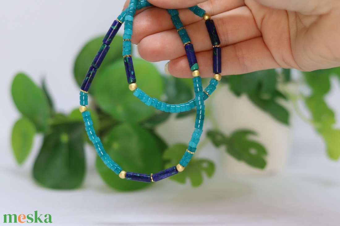 Amazonit és lapis lazuli heishi gyöngyökből fűzött nyakék - ékszer - nyaklánc - medál nélküli nyaklánc - Meska.hu Amazonit és lapis lazuli heishi gyöngyökből fűzött nyakék - ékszer - nyaklánc - medál nélküli nyaklánc - Meska.hu