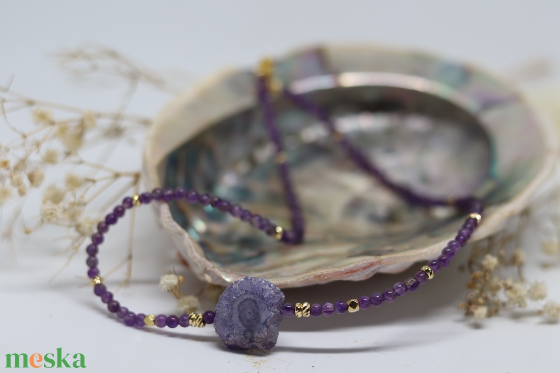 Ametiszt nyakék geódával - ékszer - nyaklánc - medál nélküli nyaklánc - Meska.hu