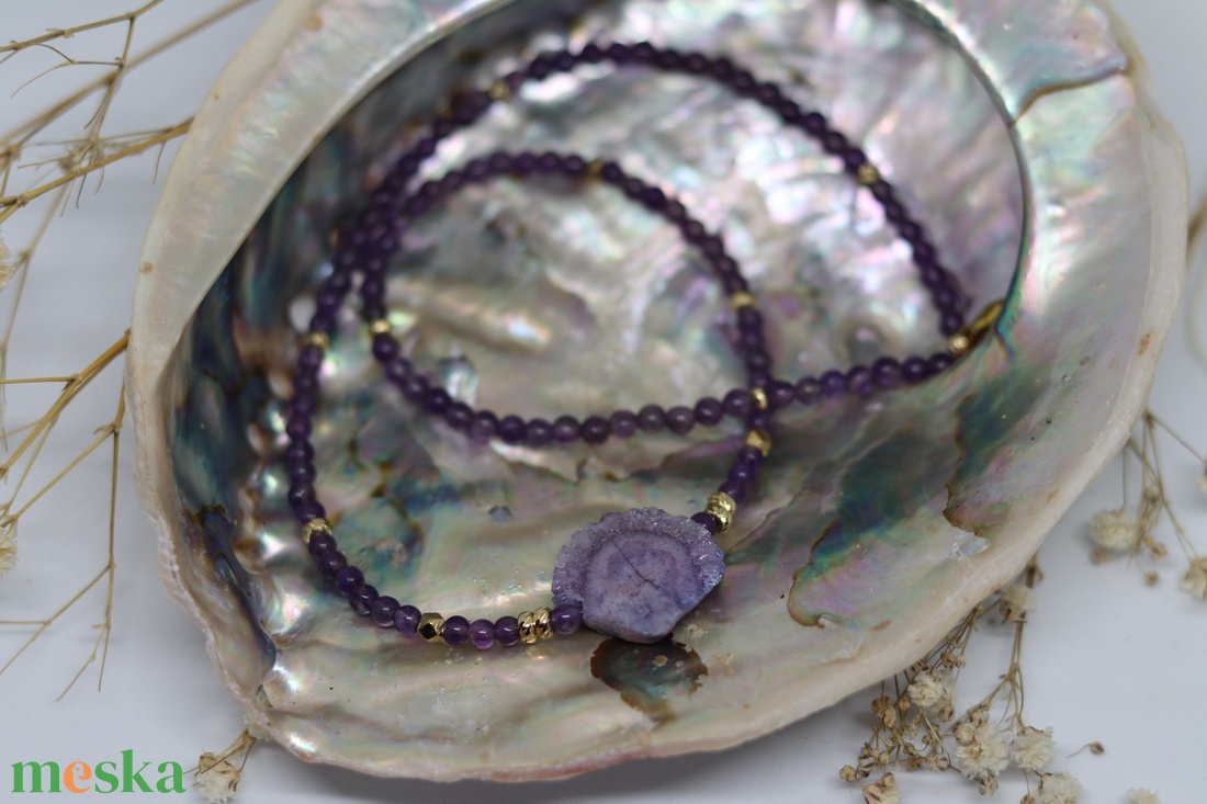 Ametiszt nyakék geódával - ékszer - nyaklánc - medál nélküli nyaklánc - Meska.hu