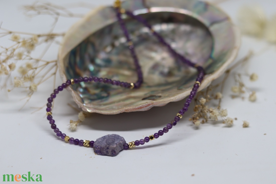 Ametiszt nyakék geódával - ékszer - nyaklánc - medál nélküli nyaklánc - Meska.hu