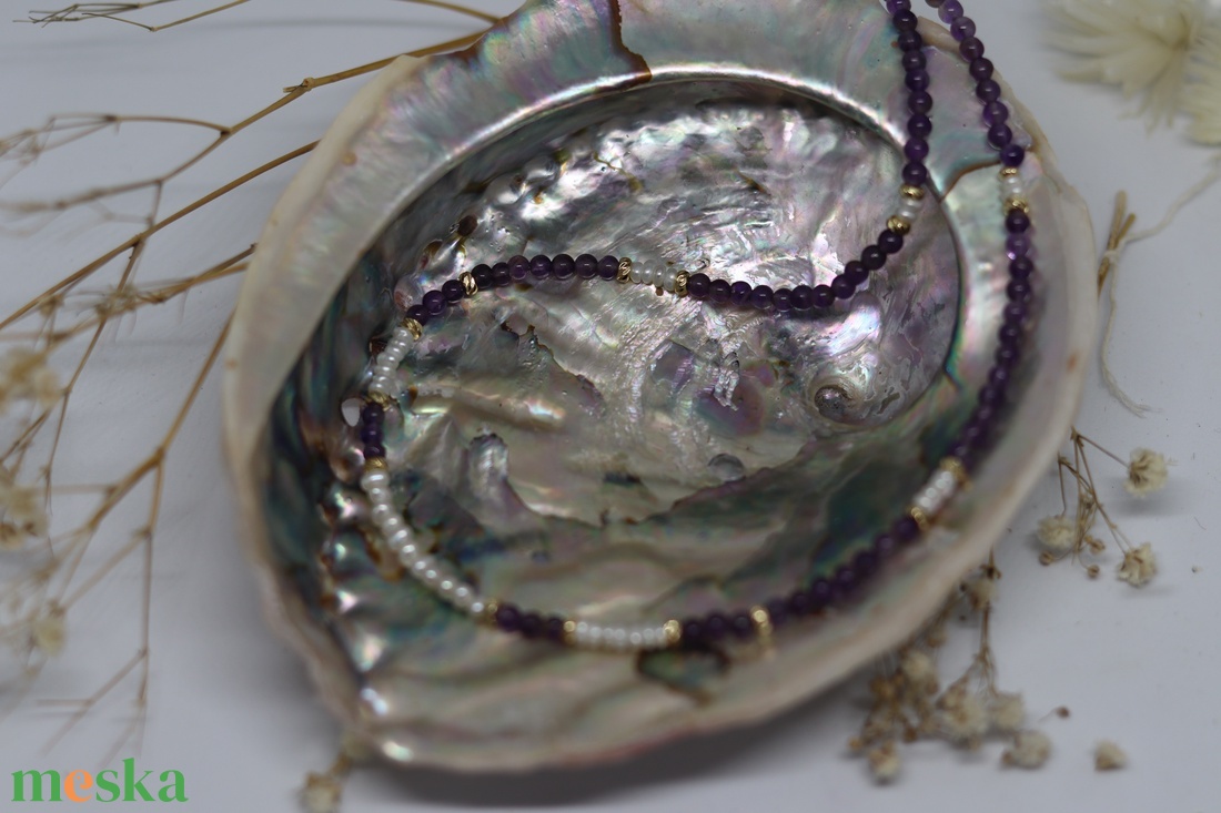 Ametiszt nyakék tenyészett gyöngyökkel - ékszer - nyaklánc - medál nélküli nyaklánc - Meska.hu