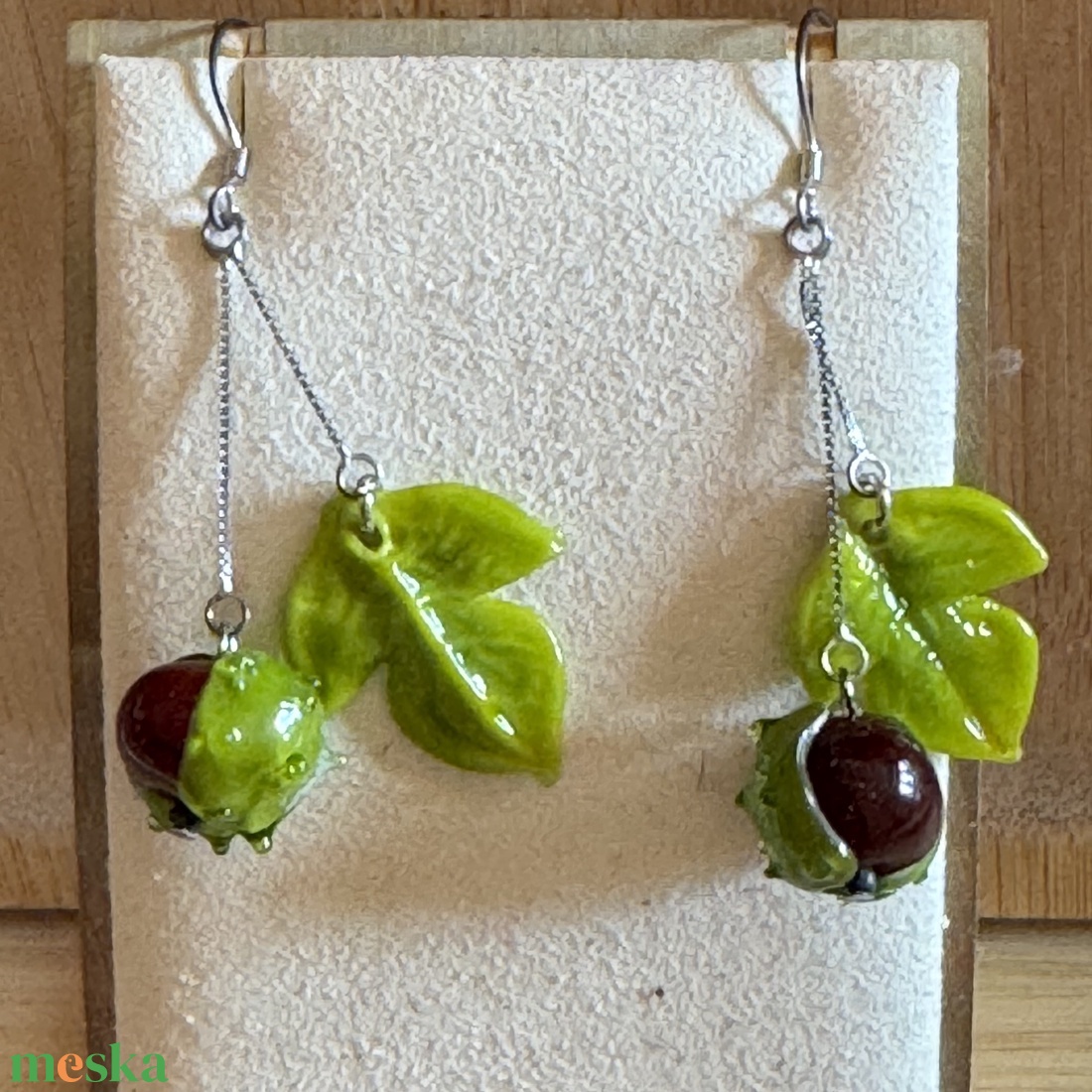 Gesztenyés ezüst fülbevaló - ékszer - fülbevaló - lógó fülbevaló - Meska.hu