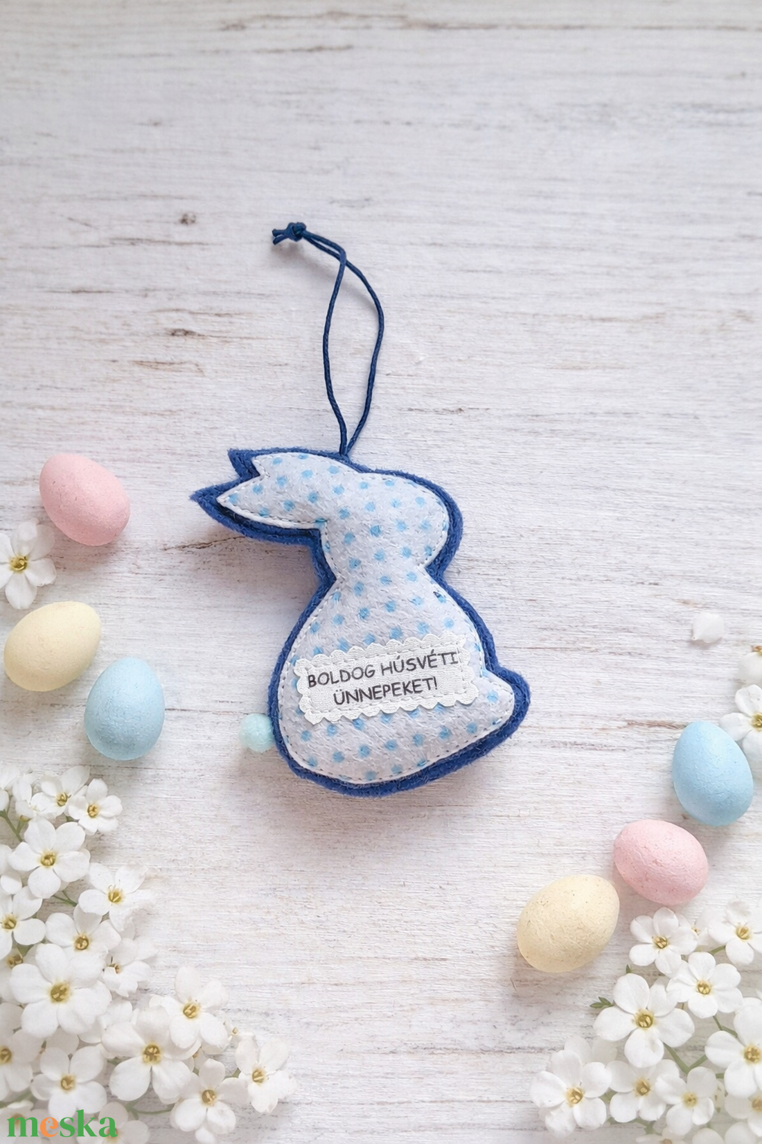 Kék húsvéti nyuszi függődísz. - ünnepi díszek, dekorációk - húsvéti díszek és dekorációk - húsvéti tojásfadíszek - Meska.hu