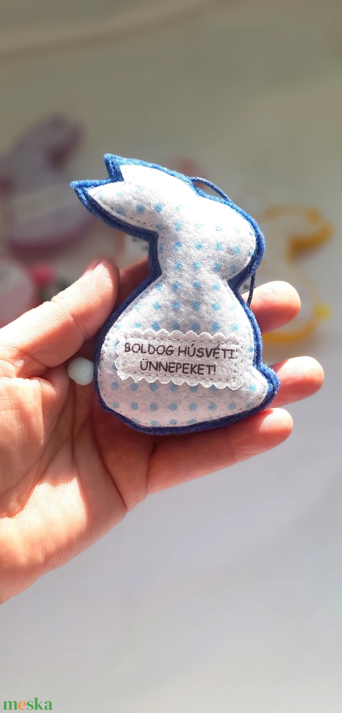 Kék húsvéti nyuszi függődísz. - ünnepi díszek, dekorációk - húsvéti díszek és dekorációk - húsvéti tojásfadíszek - Meska.hu