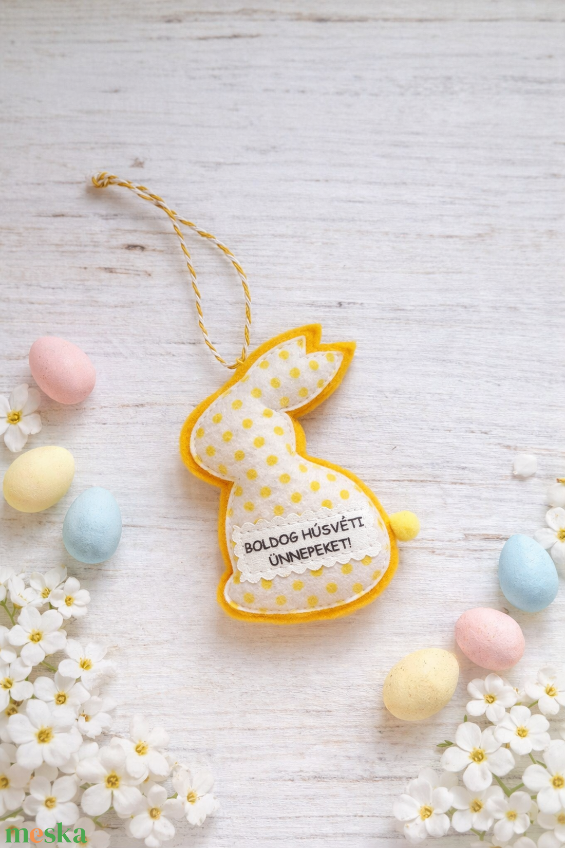 Sárga húsvéti nyuszi függődísz. - ünnepi díszek, dekorációk - húsvéti díszek és dekorációk - húsvéti tojásfadíszek - Meska.hu