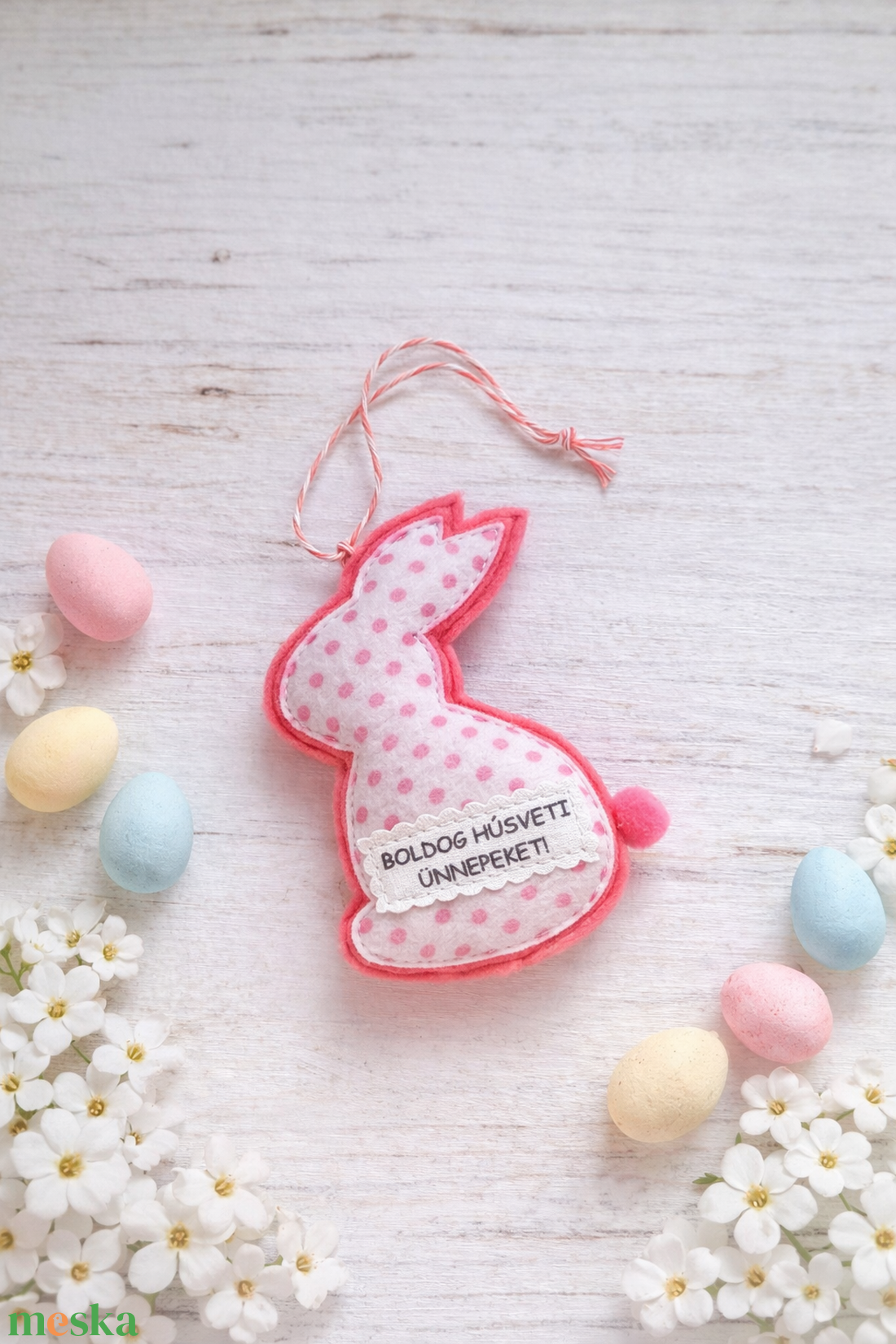 Rózsaszín húsvéti nyuszi függődísz. - otthon & életmód - dekoráció - fali és függő dekoráció - függődísz - Meska.hu