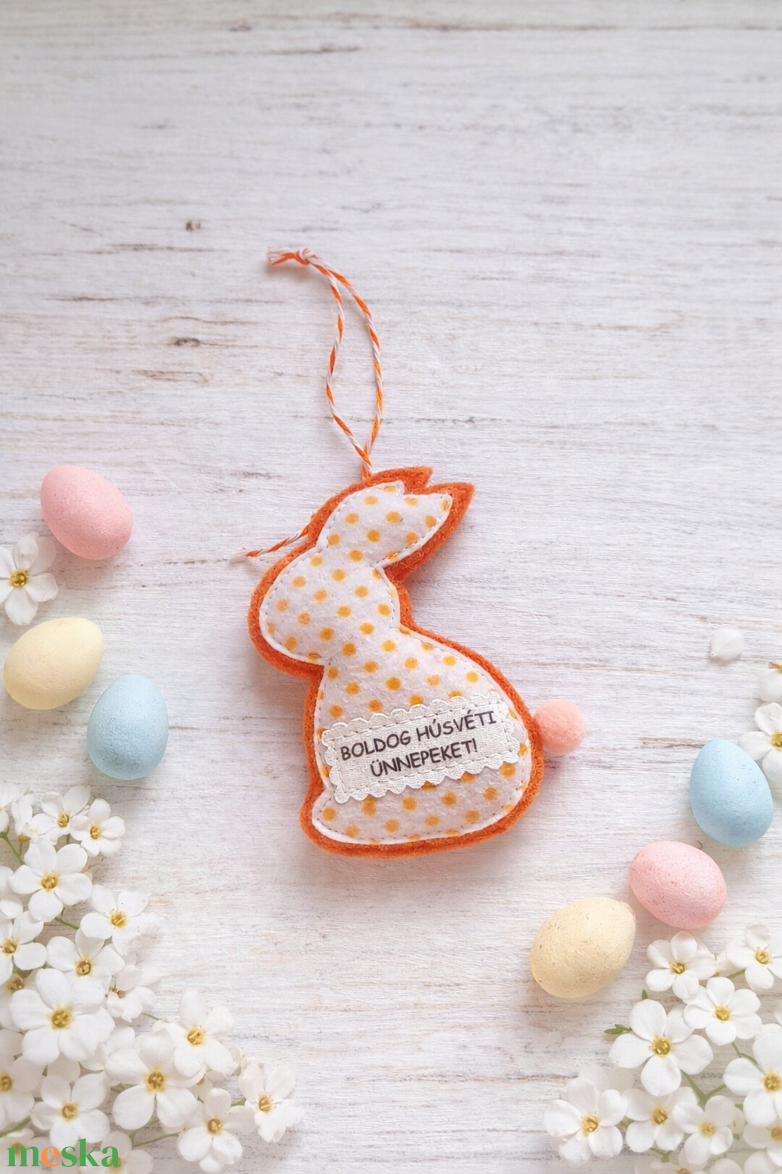 Narancssárga húsvéti nyuszi függődísz. - otthon & életmód - dekoráció - fali és függő dekoráció - függődísz - Meska.hu