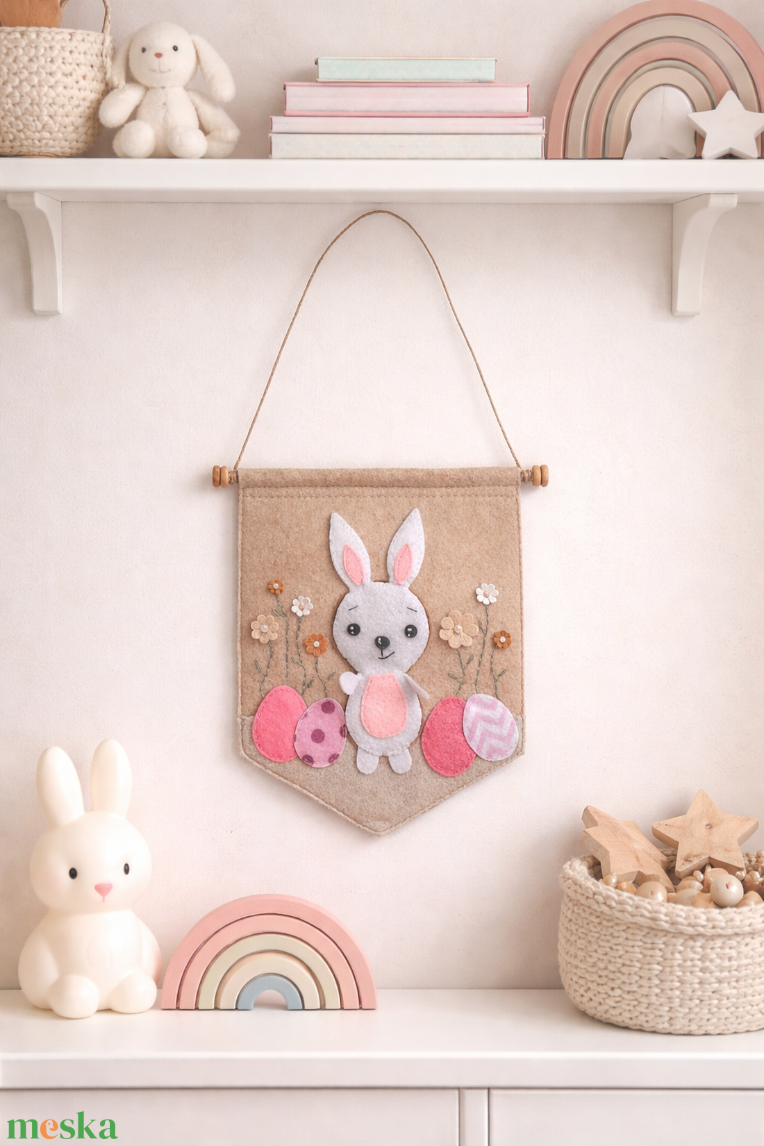 Nyuszis zászlós babaszoba dekoráció.2 - baba - mama - babaszoba dekoráció - babaszoba füzér, girland  - Meska.hu