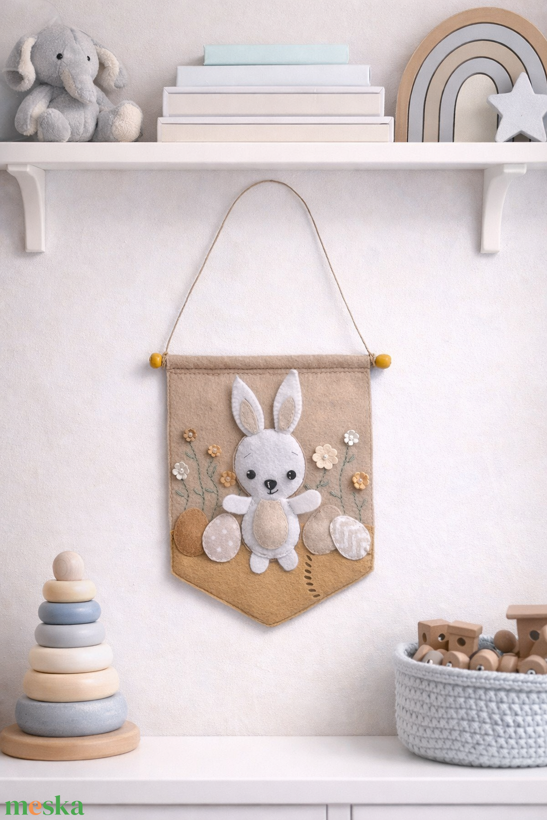 Nyuszis zászlós babaszoba dekoráció. - baba - mama - babaszoba dekoráció - babaszoba füzér, girland  - Meska.hu