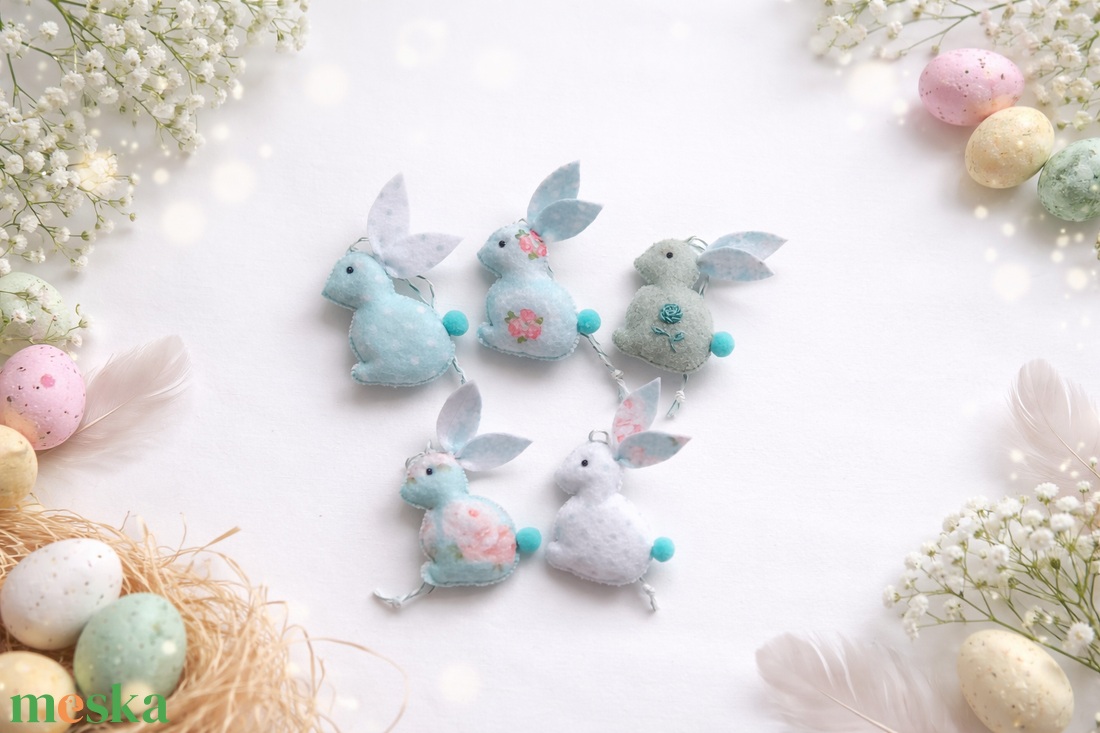 Menta filc mini húsvéti nyuszik. - ünnepi díszek, dekorációk - húsvéti díszek és dekorációk - húsvéti tojásfadíszek - Meska.hu